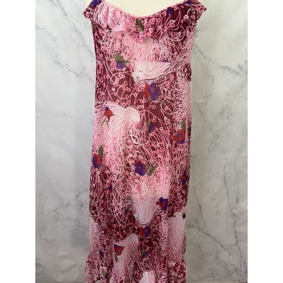 Vintage Vanity Fair Mod Slip Dress 38 L Retro Pink Floral Nylon Whimsical Ruffle - Picture 9 of 13